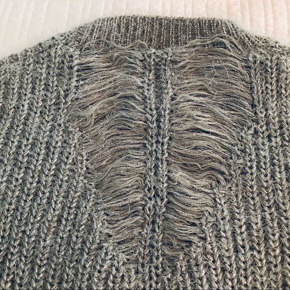 Noisy May Gray Fuzzy Crew Neck with Silver Sparkle Thread and Feathered Back - Picture 3 of 9